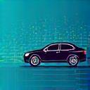 Vehicle Data Management icon with data streams around a car